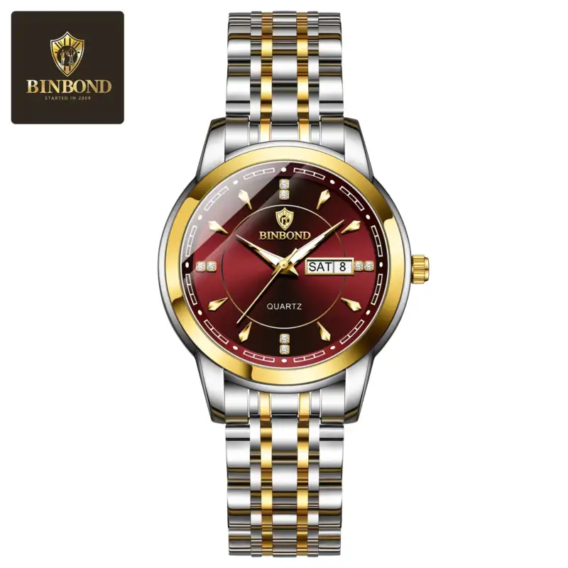 BINBOND Fashion Ladies Quartz Wristwatch Luxury Stainless Steel Waterproof Women's Watch Luminous Women's Watches Original Clock
